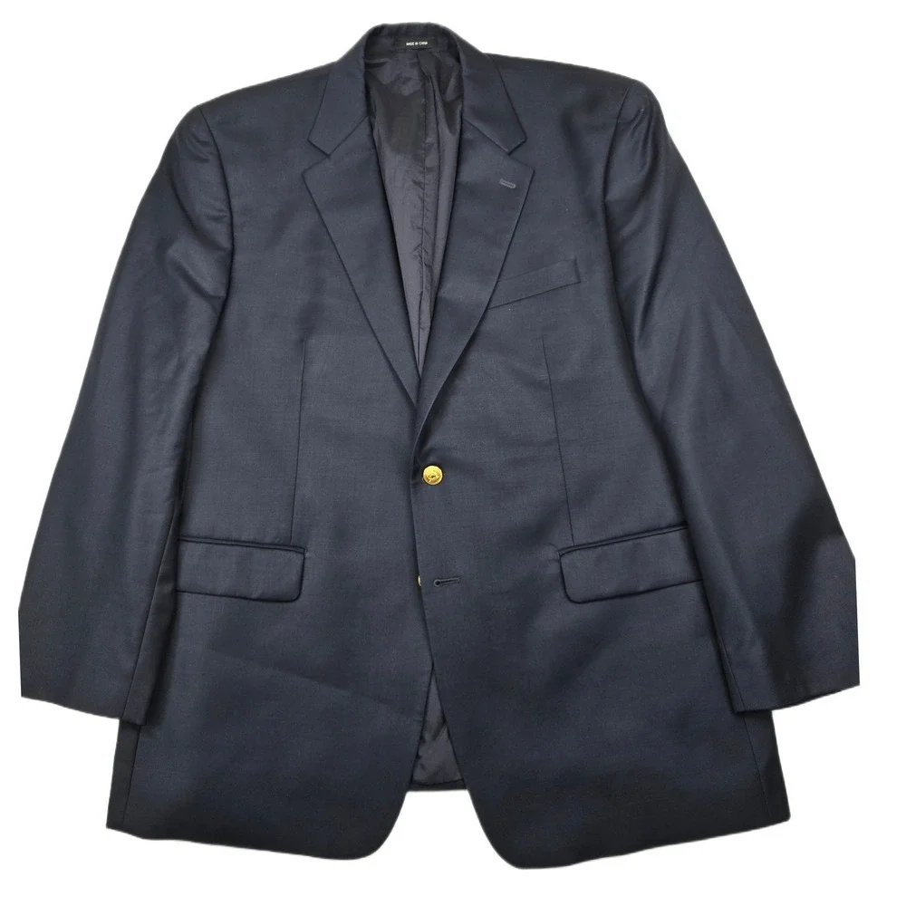 LRL Ralph Lauren Navy Blue Blazer Mens 46R 100% Wool Gold Button Sport Coat
